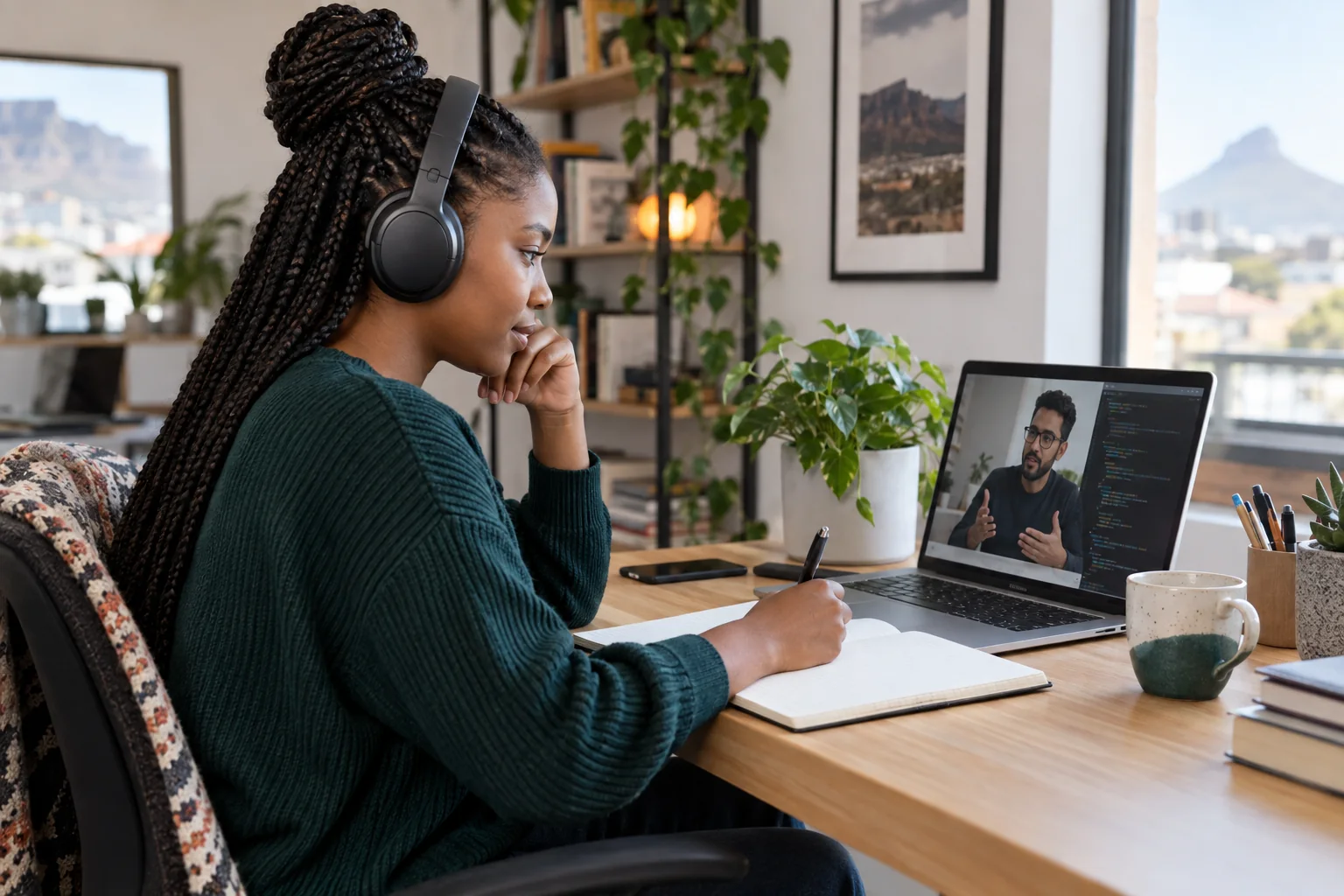 A learner taking a one-to-one online coding lesson